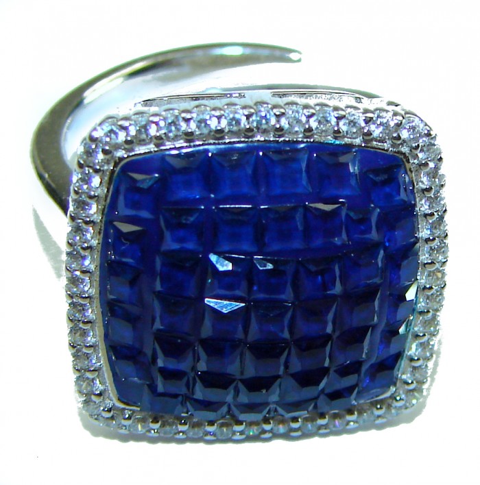 Luxurious 11.8 carat Sapphire .925 Sterling Silver handcrafted Ring size 7 adjustable - photo 3