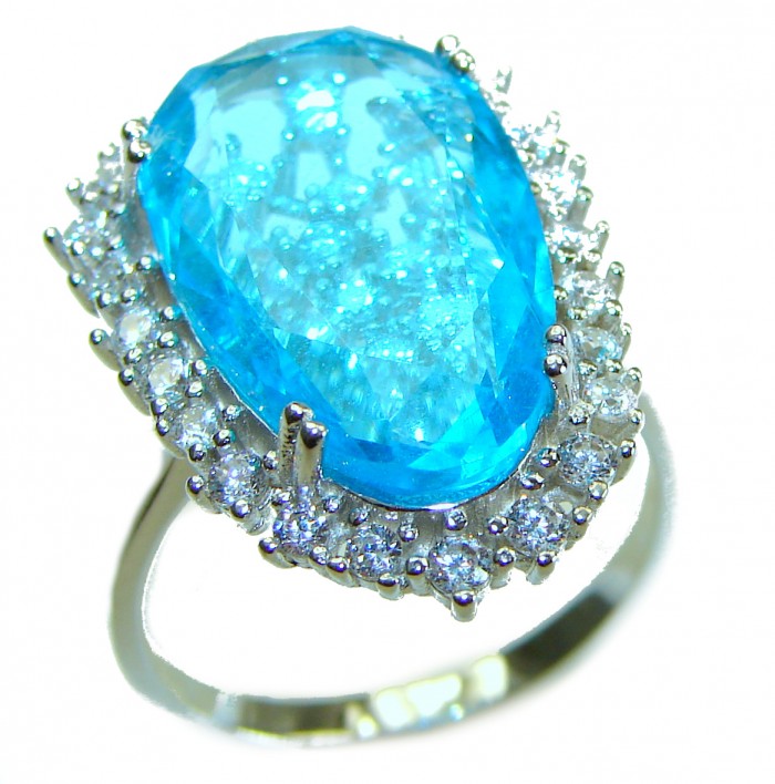 Endless Ocean natural 10.5 carat Swiss Blue Topaz .925 Sterling Silver handcrafted .925 Sterling Silver Handcrafted Ring size 7 - photo 3