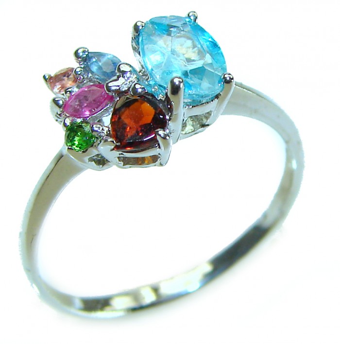 Sky 1.5 carat Fancy Swiss Blue Topaz .925 Sterling Silver handmade Ring size 9 - photo 4