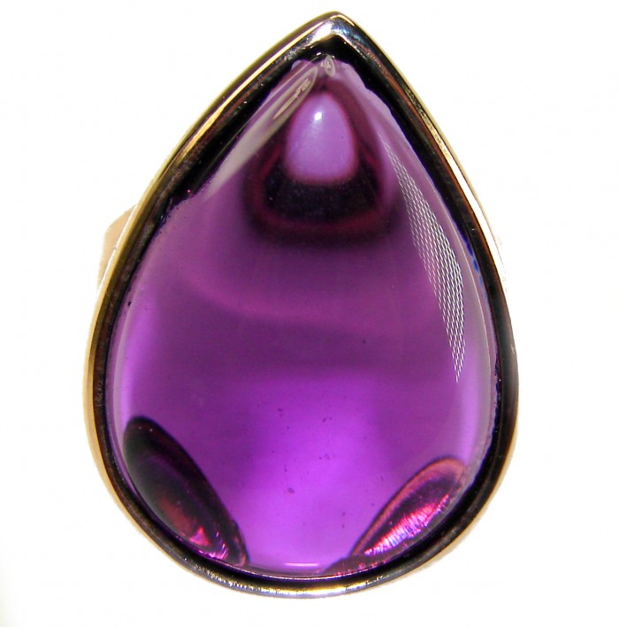Purple Tear 22.2 carat Amethyst 14K Gold over .925 Sterling Silver Handcrafted Large Ring size 8 - photo 2
