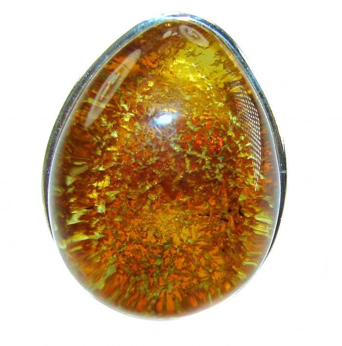Beauty of the Nature Baltic Amber .925 Sterling Silver handcrafted ring; s. 8 adjustable - Close-up of Baltic amber set in .925 sterling silver.