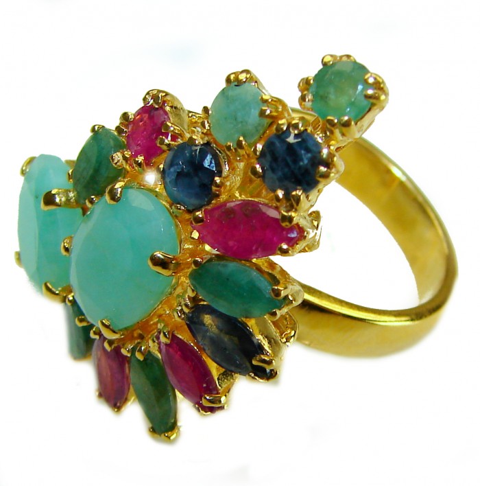 Luxurious 12.5 carat Emerald 18K Gold over .925 Sterling Silver handmade Statement Ring size 7 - Opulent 12.5ct emerald ring in 18K gold over silver, gemstone close-up
