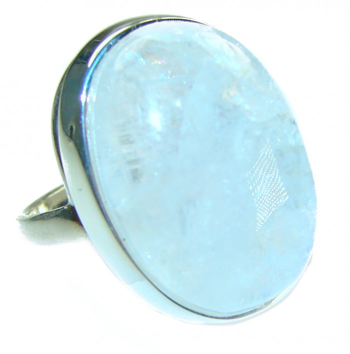 Rainbow Moonstone .925 Sterling Silver handmade ring s. 6 1/2 - Side view of Rainbow Moonstone .925 Sterling Silver handmade ring, size 6.5