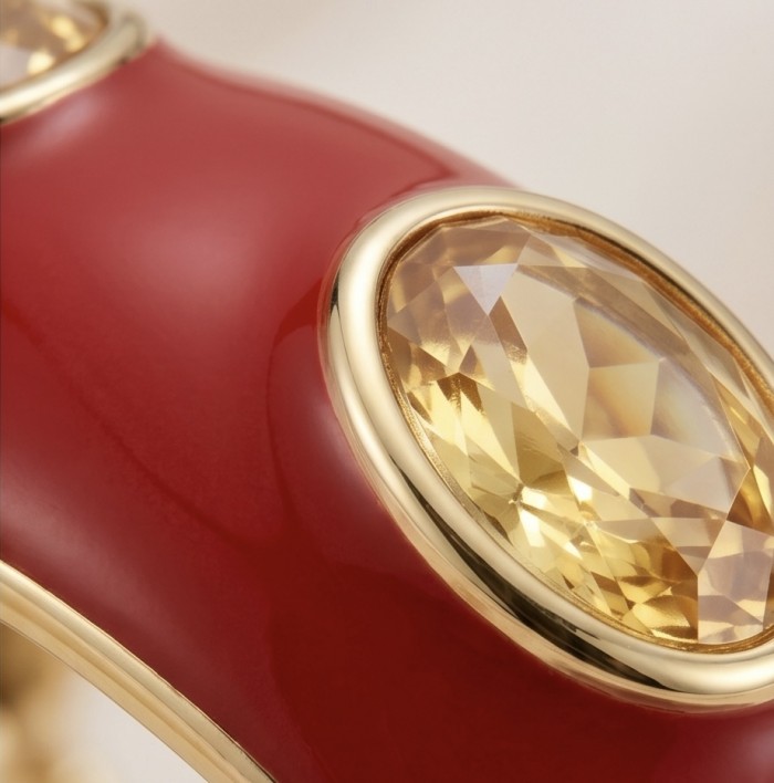 Red Enamel Vintage style Luxurious Golden Topaz Hinge Bangle Bracelet - photo 2