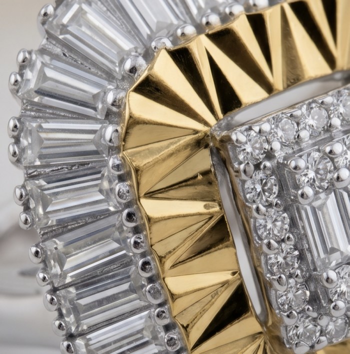 Art Deco 2.2 carat White Topaz 14K Gold over .925 Silver handcrafted Cocktail Ring s. 8 - Close-up of Art Deco White Topaz ring with 14K gold over silver.