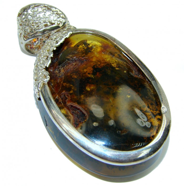 Large Genuine Baltic Amber .925 Sterling Silver handmade pendant - photo 2