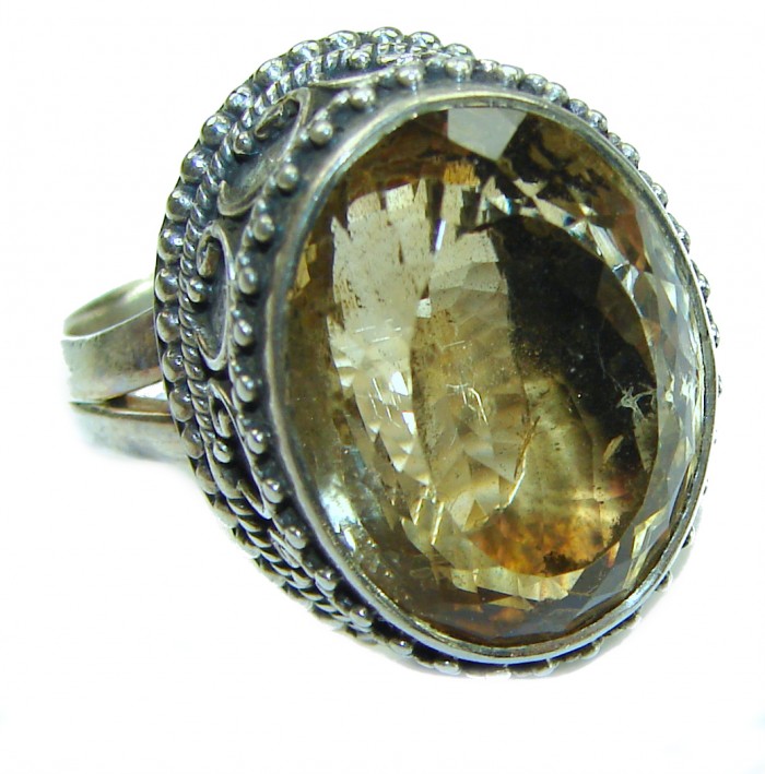 Luxurious emerald cut 14.2 carat Citrine .925 Sterling Silver handmade Ring s. 6 - photo 3