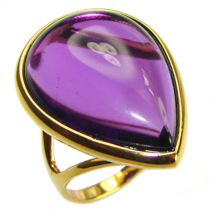 Purple Full Moon Amethyst 14K Gold over .925 Sterling Silver Handcrafted Large Ring size 8 - photo 3
