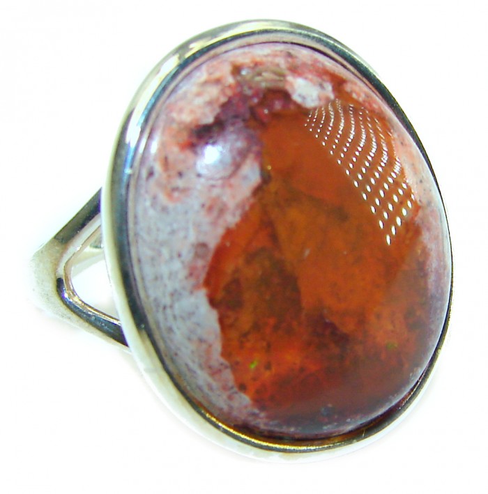 Bonfire Night best quality 15.5 carat Mexican Opal .925 Sterling Silver handmade ring 8 1/4 - photo 3