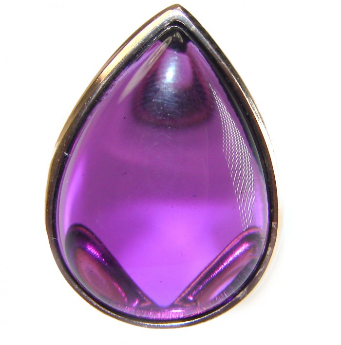 Purple Tear 22.2 carat Amethyst 14K Gold over .925 Sterling Silver Handcrafted Large Ring size 7 - photo 2