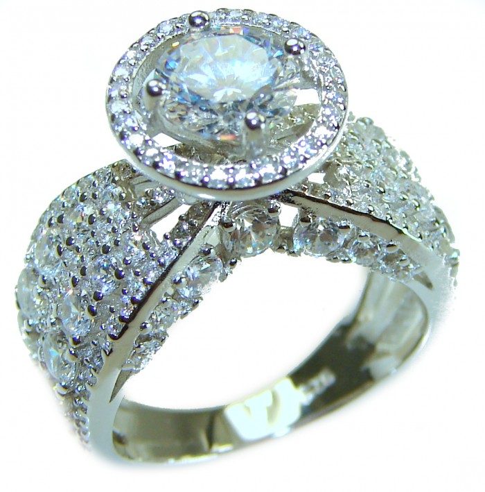 Luxurious 10.8 carat White Topaz .925 Sterling Silver brilliantly handcrafted stack ring s. 7 - Luxurious 10.8 ct white topaz ring, side view showcasing detail