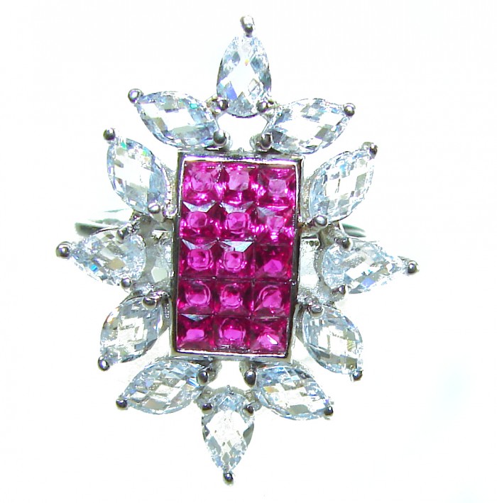 Precious - Art Deco 4.8 carat Ruby .925 Sterling Silver handcrafted Ring s. 7 1/4 - Precious Art Deco Ruby Sterling Silver Ring, top view.