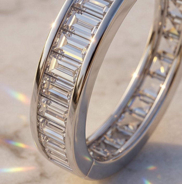 Allure Natural 8.2 carat White Topaz .925 Sterling Silver handcrafted hoop earrings - Close-up of Allure white topaz sterling silver ring in sunlight.