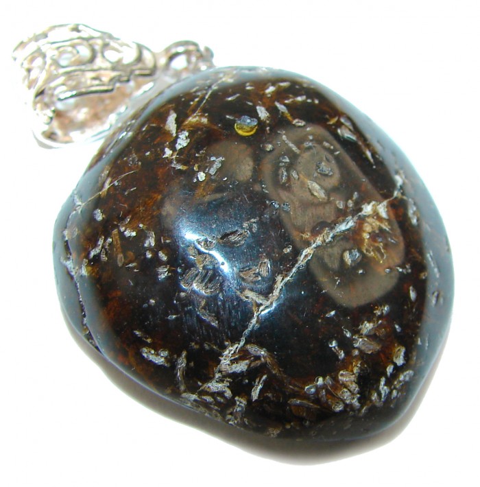Dark Baltic Amber .925 Sterling Silver handmade Pendant - photo 1