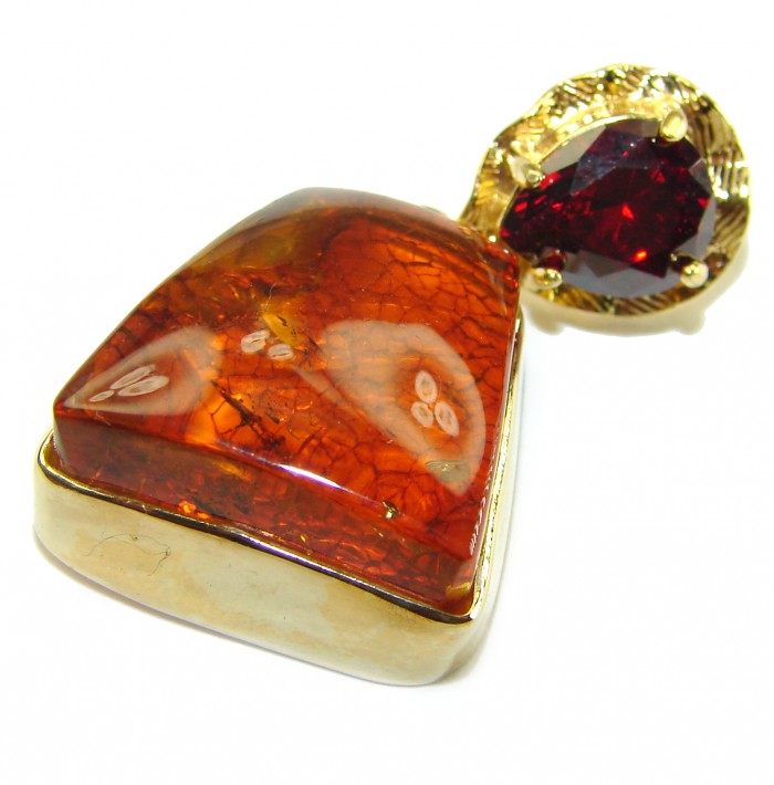 Vintage Beauty authentic Golden Baltic Amber 14K Gold over .925 Sterling Silver handcrafted pendant - photo 3