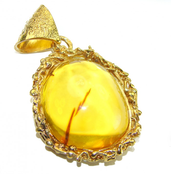 Best quality Authentic Golden Baltic Amber 18K Gold over .925 Sterling Silver handmade Pendant - photo 3