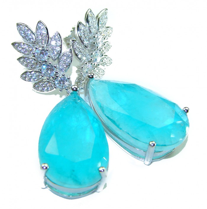 Gabriella Unique 26.5 carat Emerald .925 Sterling Silver handcrafted Statement earrings - photo 2