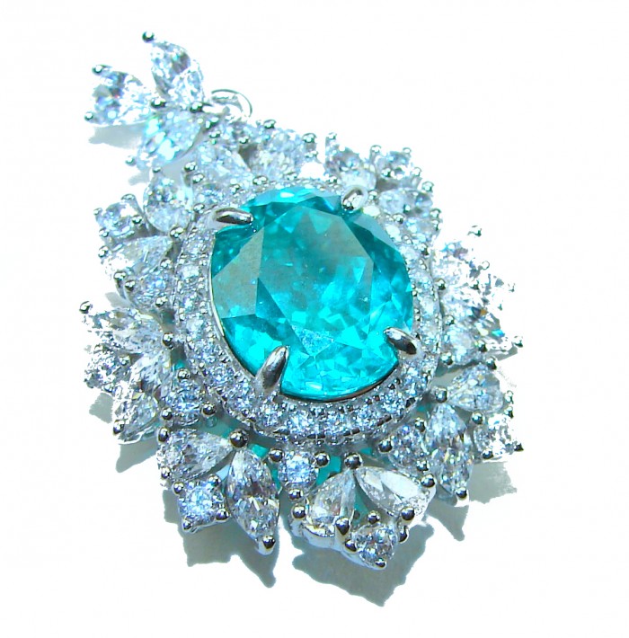 Royal Gem 11.2 carat Paraiba Tourmaline .925 Sterling Silver handmade Pendant - photo 1