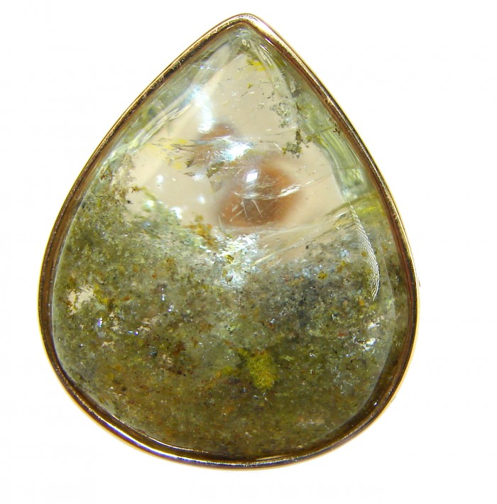 Magic genuine Phantom Quartz 18K Gold over .925 Sterling Silver handmade Cocktail Ring s. 6 adjustable - Stone close-up of Phantom Quartz in 18K Gold over Sterling Silver.