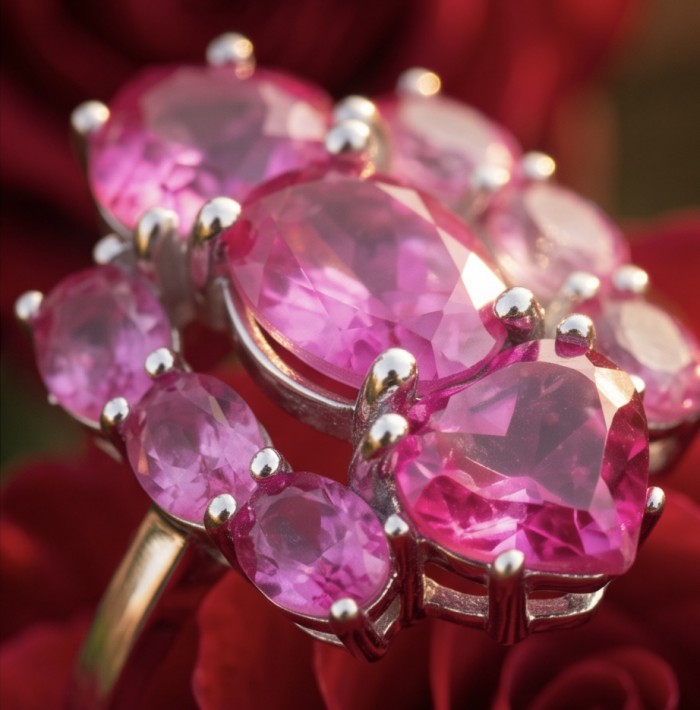 Isabella 10.2 carat Hot Pink Topaz .925 Sterling Silver Perfectly handcrafted Statement Ring size 7 - Close-up of Isabella 10.2 carat hot pink topaz ring in sterling silver