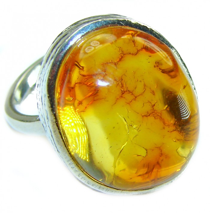 Beauty of the Sea natural Baltic Amber .925 Sterling Silver handcrafted ring; s. 8 adjustable - photo 2