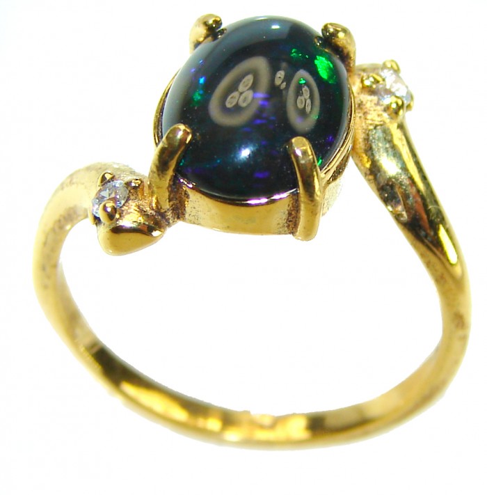 A Milky Way Genuine 6.8 carat Black Opal 18K Gold over .925 Sterling Silver handmade Ring size 6 1/4 - photo 3