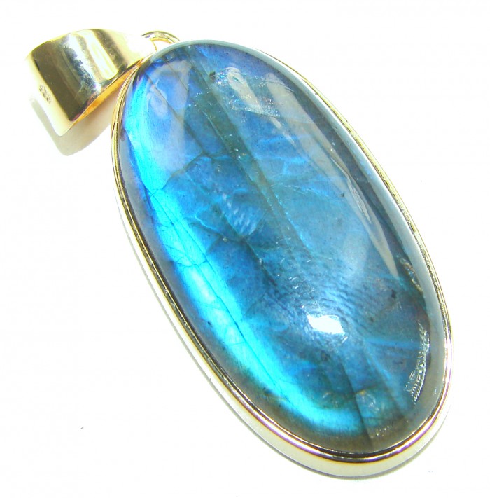 Magical Aurora SILKY Fire Labradorite 14K Gold over .925 Sterling Silver handcrafted Pendant - Close-up of Labradorite pendant with gold bail.