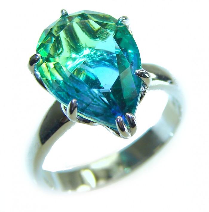 10.8 carat AQUAMARINE .925 Sterling Silver Perfectly handcrafted Ring s. 6 - Close-up of aquamarine ring in sterling silver setting