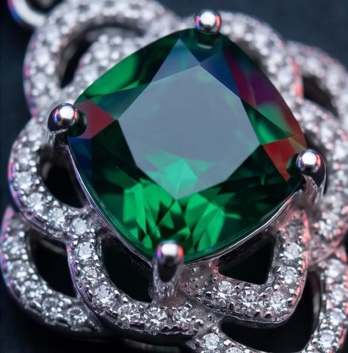 Authentic 4.5 CARAT Chrome Diopside .925 Sterling Silver Pendant - Stone close-up of Chrome Diopside in sterling silver setting.