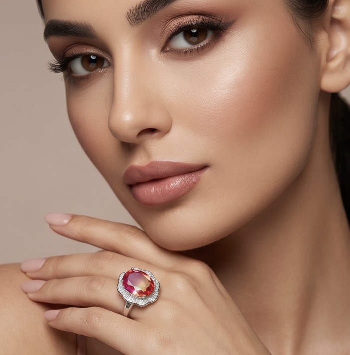 Carolyn 15.8 carat Brazilian Tourmaline .925 Sterling Silver Perfectly handcrafted Ring s. 7 1/2 - Close-up of a woman wearing Carolyn Tourmaline ring on her hand.