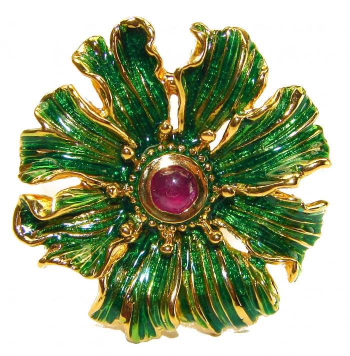 Green Royalty authentic Ruby Enamel 18K Gold over .925 Sterling Silver handcrafted Ring s. 7 - photo 4