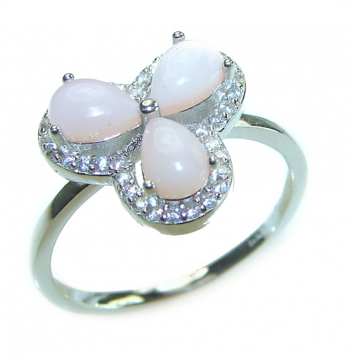 Earth Treasure Authentic Pink Opal .925 Sterling Silver handcrafted ring size 8 1/4 - photo 2