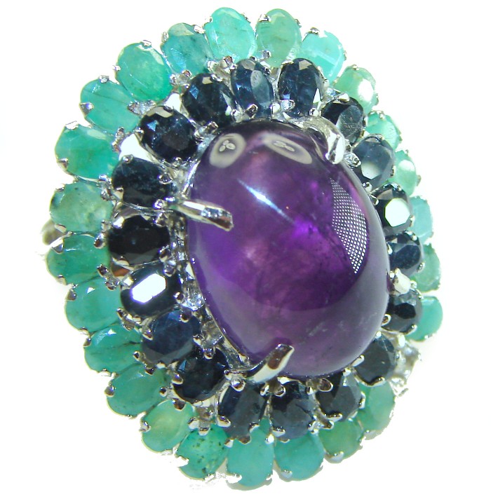 Blooming Love 29.8 carat Amethyst Sapphire .925 Sterling Silver Handcrafted Ring size 7 - photo 3