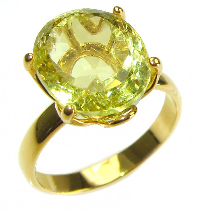 10.8 carat Genuine Lemon Quartz 14K Gold over .925 Sterling Silver handcrafted ring size 8 - photo 3
