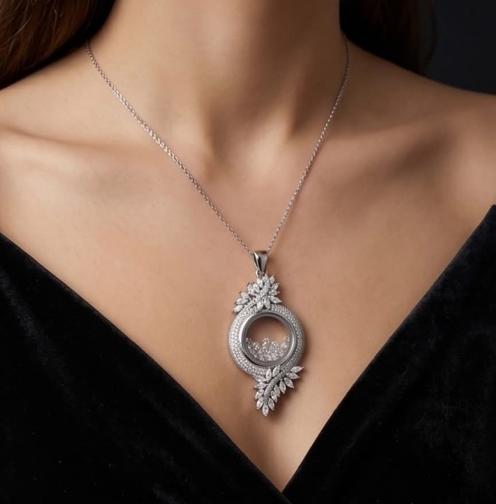 Floating Memories 10.5 carat White Topaz .925 Sterling Silver Handcrafted Statement pendant - Pendant necklace worn on neck, Floating Memories White Topaz design.