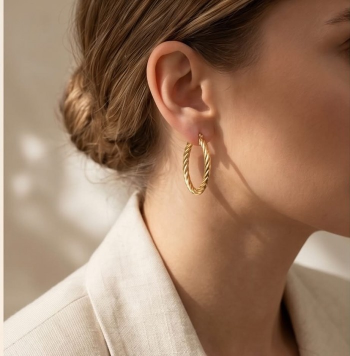 Allure Golden tone handcrafted Stylish midium size Hoop earrings - photo 1
