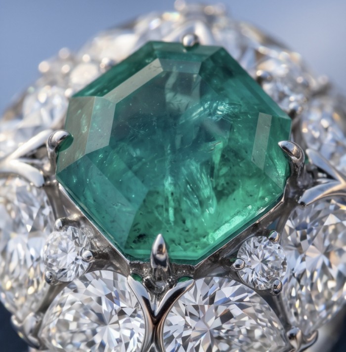 Elizabeth princess cut 14.8 carat Colombian Emerald 12.3 carat Moissanite .925 Sterling Silver dipped in Rhodium handcrafted Ring size 6 - photo 2