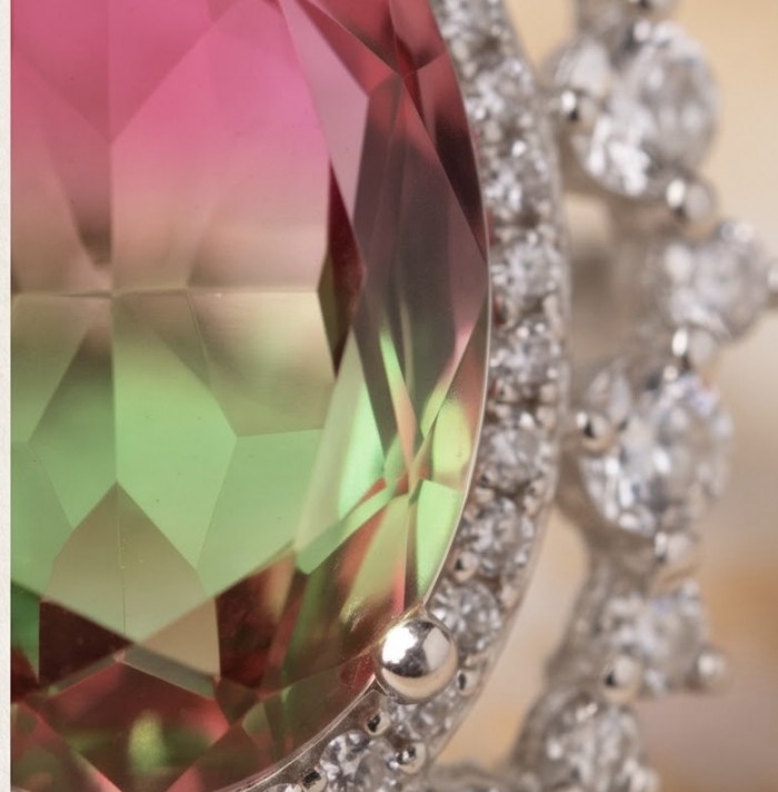 12.8 carat Brazilian Tourmaline .925 Sterling Silver dipped in rhodium Perfectly handcrafted Ring s. 8 - Close-up of 12.8 carat Brazilian Tourmaline in sterling silver setting