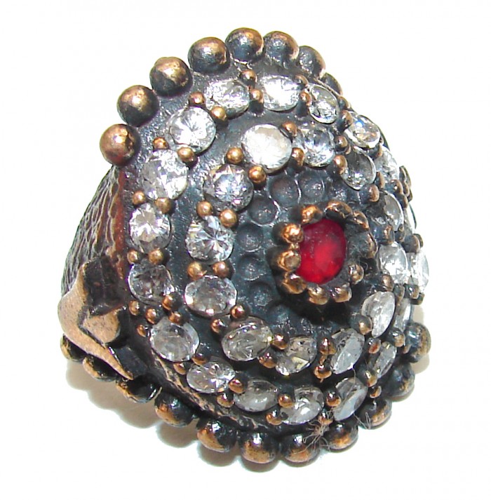 Victorian Style created Ruby & White Topaz Copper over Sterling Silver ring; s. 6 - photo 1