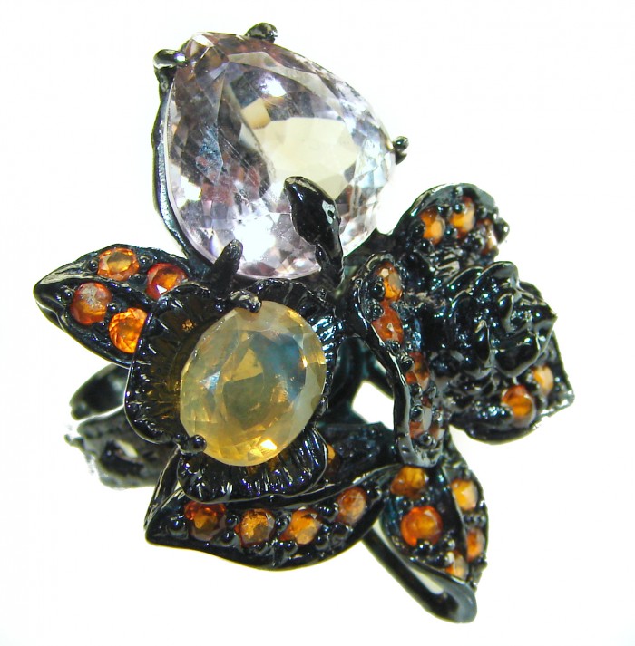 Stunning Citrine Garnet black rhodium over .925 Sterling Silver handcrafted ring size 8 1/2 - photo 2