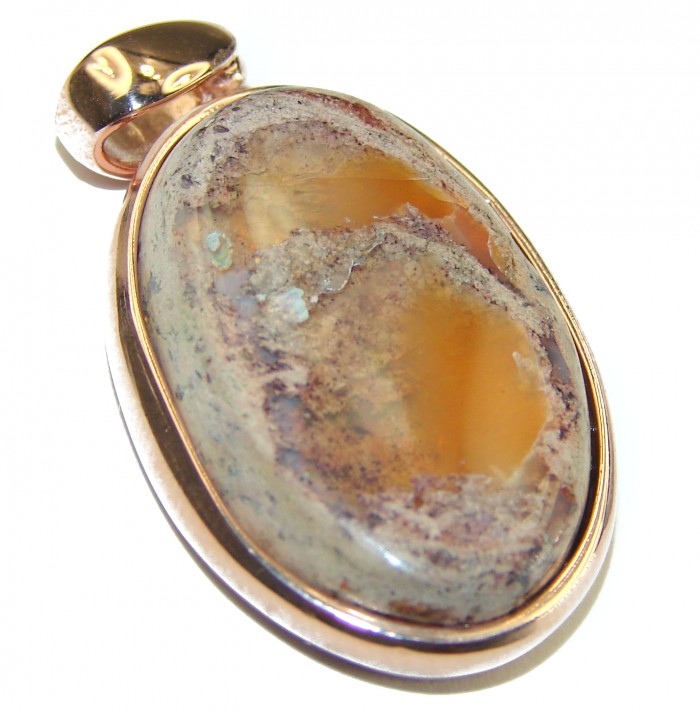 Natural Mexican Fire Opal 14K Rose Gold over .925 Sterling Silver handmade Pendant - photo 1