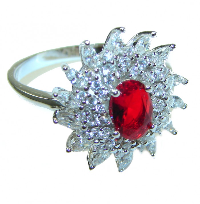 Red Brilliance 3.5 carat Ruby .925 Silver handcrafted Cocktail Ring s. 7 1/2 - photo 3