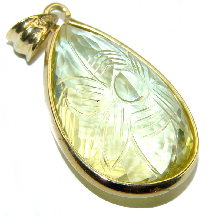 Authentic Carved Golden Lemon Quartz 14K Gold over .925 Sterling Silver handmade Pendant - photo 1
