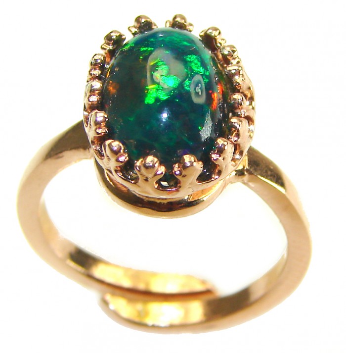 Remote Galaxy Genuine 8.9 carat Black Opal 18K Gold over .925 Sterling Silver handmade Ring size 8 adjustable - photo 2