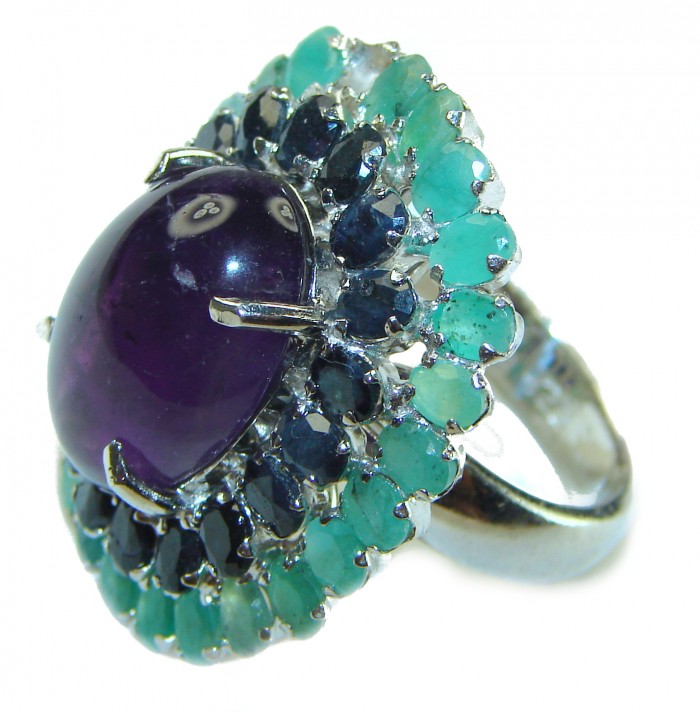 Blooming Love 29.8 carat Amethyst Sapphire .925 Sterling Silver Handcrafted Ring size 7 - photo 1