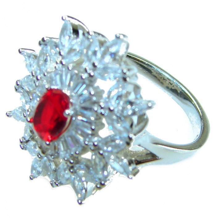 Luxurious 2.2 carat Ruby .925 Sterling Silver handcrafted Ring size 8 - photo 1