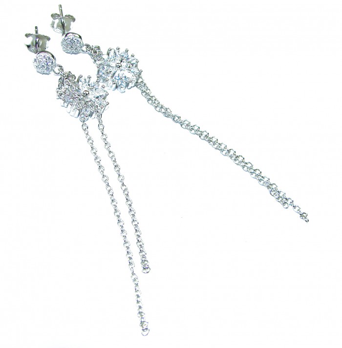 Fabulous 3.8 carat White Topaz .925 Sterling Silver Handcrafted Statement earrings - photo 3
