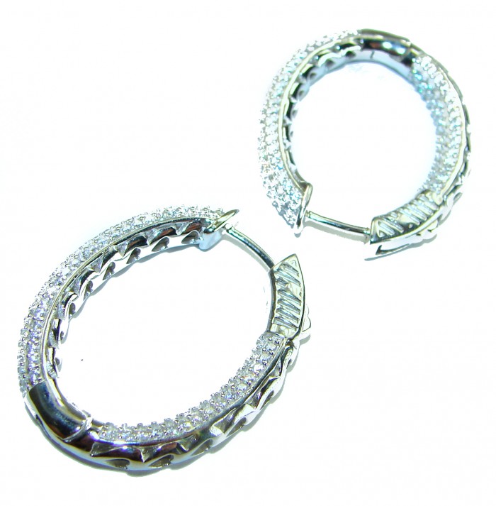 White Topaz .925 Sterling Silver handmade Bali made Earrings - Hoop earrings with clasp detail, white topaz, sterling silver.