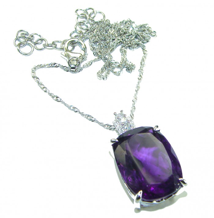 Classic design 21.5 carat African Amethyst .925 Sterling Silver dipped in rhodium handcrafted necklace - photo 3