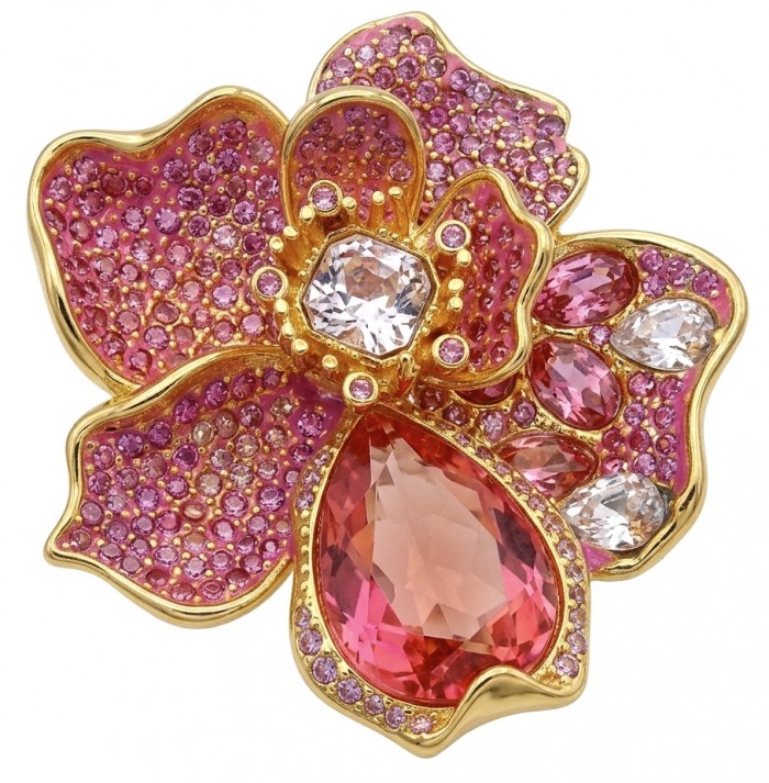 Cherry Blossom 37.5 carat Pink Topaz 14K Gold over .925 Silver handcrafted Cocktail Ring s. 8 - Front view of Cherry Blossom 37.5 carat Pink Topaz Brooch